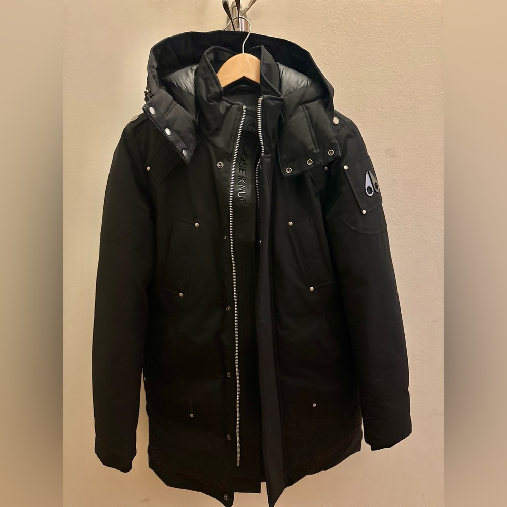Moose Knuckles black parka size small (runs slim!)